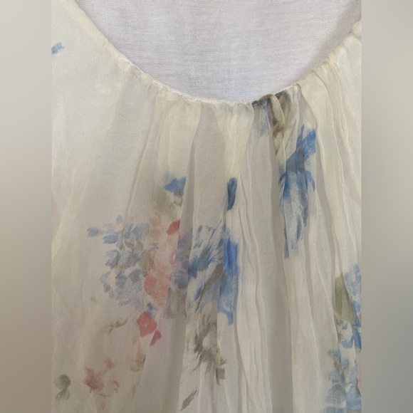Ambra Italy Silk Floral Sleeveless Sheer Overlay Flowy Blouse- Size Large - Picture 8 of 8